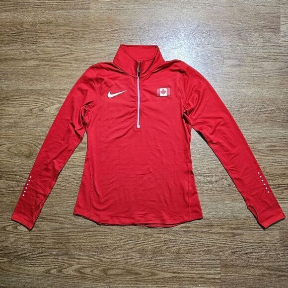 Nike Canada Pro Elite Running 1/2 Zip Lightweight Running Jacket Small S Red New - Picture 2 of 14